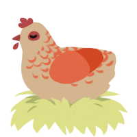 A beige and vermilion chicken with a half-lace pattern