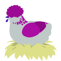 A silver and plum chicken with a neck-speckle pattern