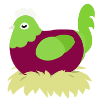 Squawk, a maroon and grass chicken with a head pattern