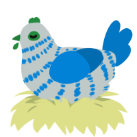 Racecar, a silver and sapphire chicken with a bar pattern