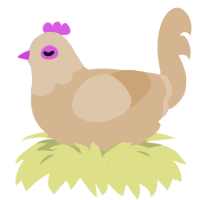 A beige chicken with a head pattern