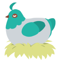 Miku Assistant 2, a mist and turquoise chicken with a head pattern