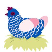 A ultramarine and rose chicken with a lace pattern