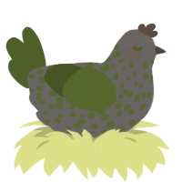 Angel Statue, a grey and olive chicken with a speckle pattern