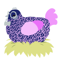 Gimbo, a navy and lavender chicken with a double-lace pattern