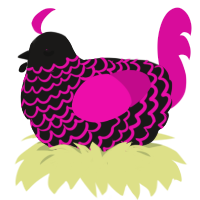 No Vibrations, a sable and fuchsia chicken with a lace pattern