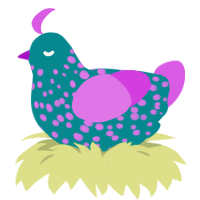 A teal and orchid chicken with a speckle pattern