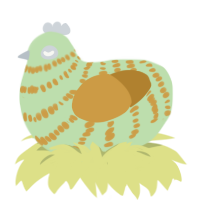 A gluppy and gold chicken with a bar pattern