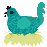 A teal and turquoise chicken with a double-lace pattern