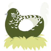 A olive and white chicken with a half-lace pattern