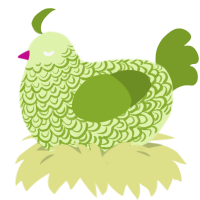 A apple and chartreuse chicken with a double-lace pattern