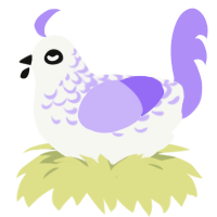 A white and lilac chicken with a half-lace pattern