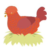 A vermilion and red chicken with a lace pattern