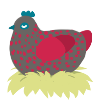 u mad, a grey and crimson chicken with a speckle pattern