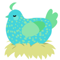 A aqua and spring chicken with a speckle pattern