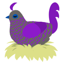 A grey and violet chicken with a lace pattern