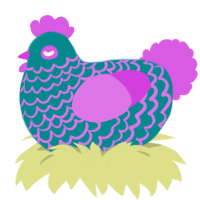 A teal and orchid chicken with a lace pattern