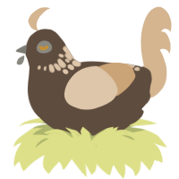 A bark and beige chicken with a neck-speckle pattern