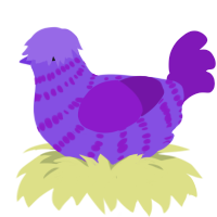 A blurple and violet chicken with a bar pattern