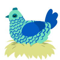 A mint and ultramarine chicken with a lace pattern