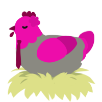 Kasane Chicko, a ash and fuchsia chicken with a head pattern