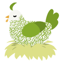 Laurel, a white and chartreuse chicken with a double-lace pattern