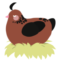 A russet and black chicken with a neck-speckle pattern