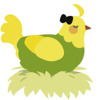 Kat, a chartreuse and yellow chicken with a head pattern