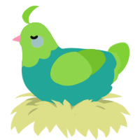 Earth, a turquoise and grass chicken with a head pattern