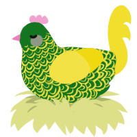 Eat Your Veggies, a leaf and yellow chicken with a double-lace pattern