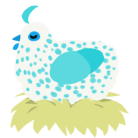 A white and aqua chicken with a speckle pattern