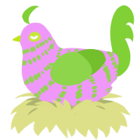 A lavender and grass chicken with a bar pattern