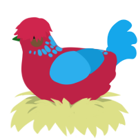 A crimson and sky chicken with a neck-speckle pattern