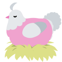Charlie Wattles, a pink and mist chicken with a head pattern