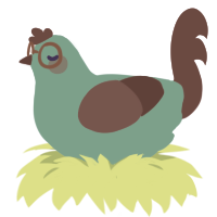 Circe Beaker, a mint and red chicken
