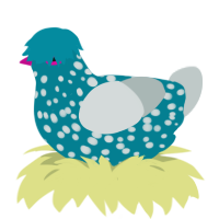 A sea and silver chicken with a speckle pattern