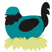 Orbital, a teal and sable chicken with a head pattern