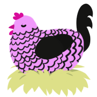 bubblegum, a lavender and black chicken with a lace pattern