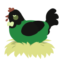 A viridian and black chicken with a head pattern