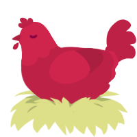 A crimson chicken with a head pattern