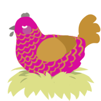 A fuchsia and gold chicken with a lace pattern