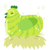 A lime and grass chicken with a bar pattern