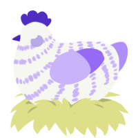 A white and lilac chicken with a bar pattern