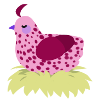 A pink and maroon chicken with a speckle pattern