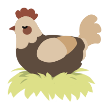 A bark and beige chicken with a head pattern