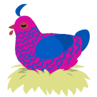 A fuchsia and ultramarine chicken with a lace pattern