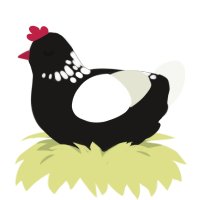 A sable and white chicken with a neck-speckle pattern