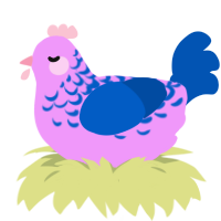 A lavender and ultramarine chicken with a half-lace pattern