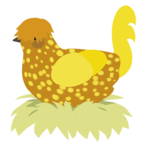 A ochre and yellow chicken with a speckle pattern
