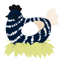 A tumblr and cream chicken with a bar pattern